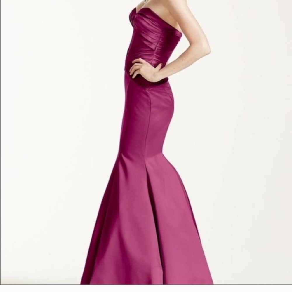 Truly Zac Posen Gown Mermaid Maxi Dress Bustier Pleats Strapless Satin Women 12